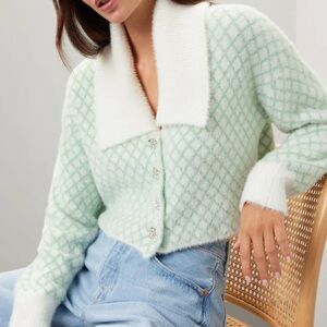 Mint Green Diamond Pattern Sweater